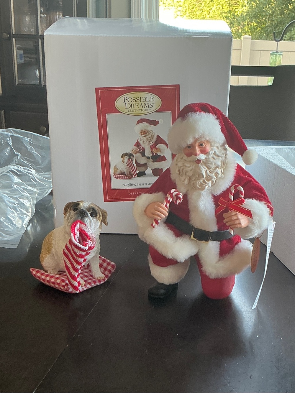 Department 56 Red and White Santa with Bulldog Holiday Figurine by Dept 56